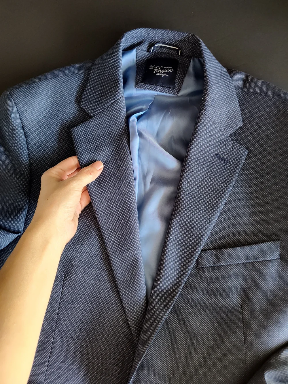 Original Penguin Navy Textured Sport Coat with Light Blue Lining Mens Size 44L